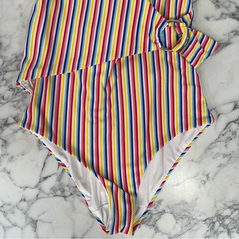 ONIA Lila One Piece Swimsuit Multicolored Rainbow Striped O-Ring Small/Medium - Picture 7 of 14